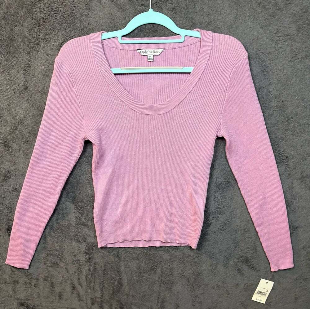 Ophelia Roe Long Sleeve Ribbed Top Size M Pink